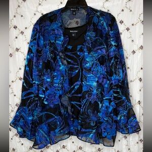 Dana Kay Women's Black and Blue Floral Blouse